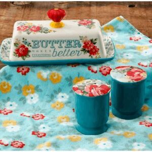 NEW The Pioneer Woman Vintage Floral Salt and Pepper and Butter Dish Set NEVER R